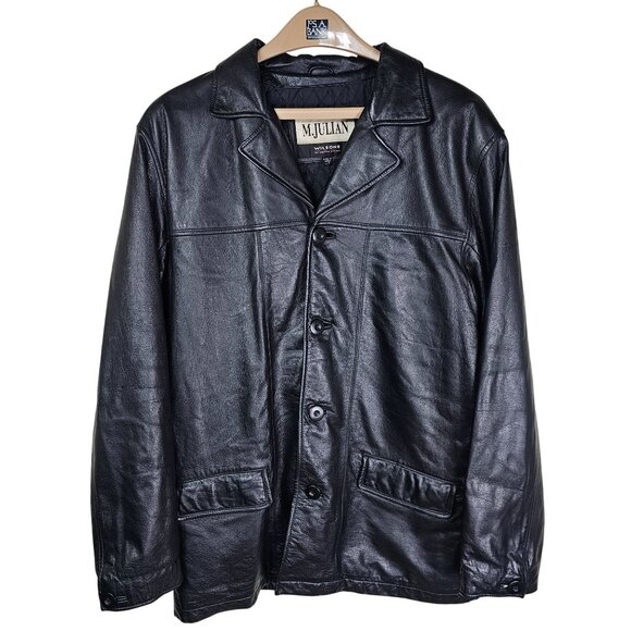 Vintage Wilsons M. Julian Jacket Black Leather Large Tall Diamond Quilted Liner - Picture 1 of 11